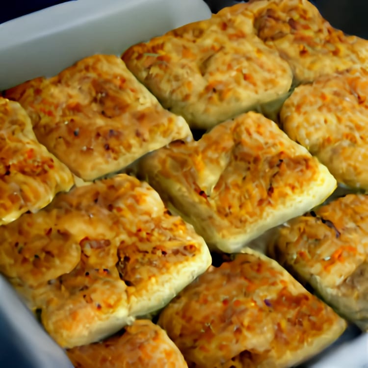 Cheesy bread squares.